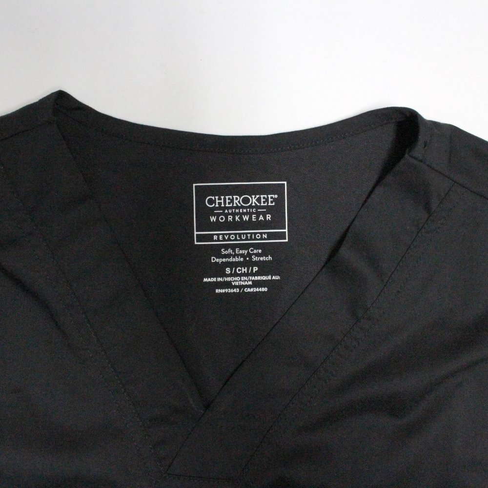 Cherokee Authentic Workwear Revolution Scrub Black Top Size Small - Picture 3 of 15